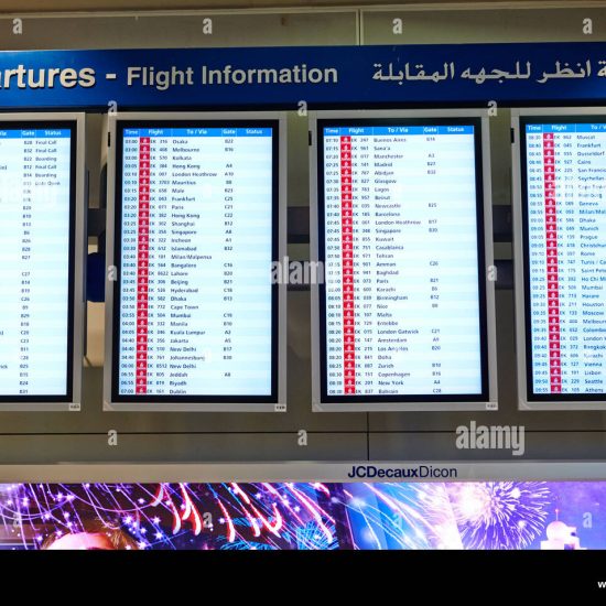 the flight information departure display at the terminal of the dubai D31391