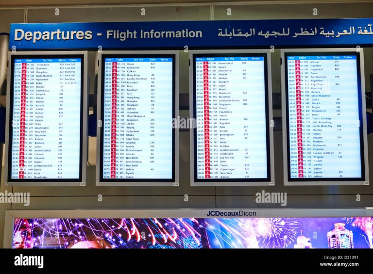 the flight information departure display at the terminal of the dubai D31391