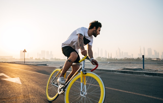 A person riding a bicycle in Dubai.