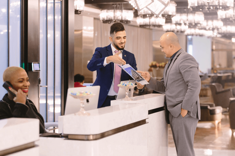 Reception area showcasing pro services in Dubai, where professionals assist clients with business setup, documentation, and corporate support.