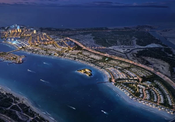 marsa al saadiyat abu dhabi night masterplan aerial eaed scaled