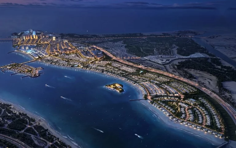 marsa al saadiyat abu dhabi night masterplan aerial eaed scaled
